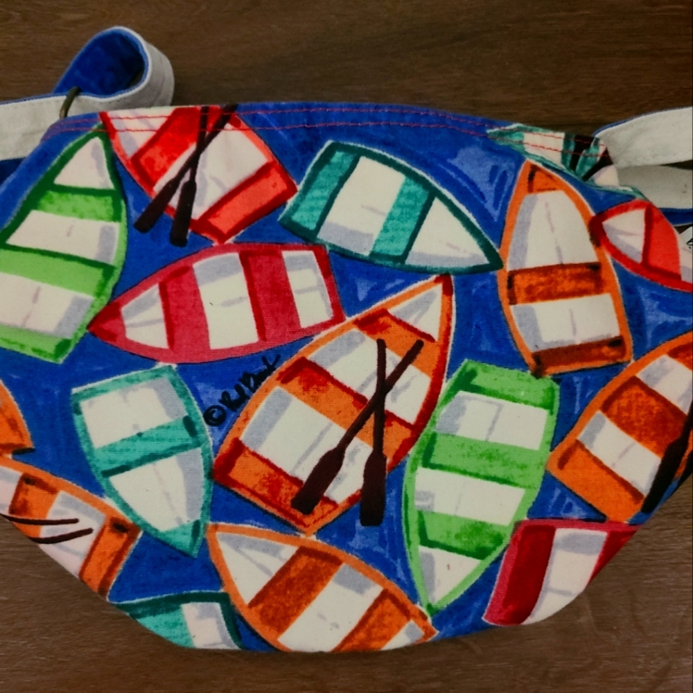 Sun N Sand Paul Brent Canvas Row Boats Cross Body Hand Bag Purse Nautical